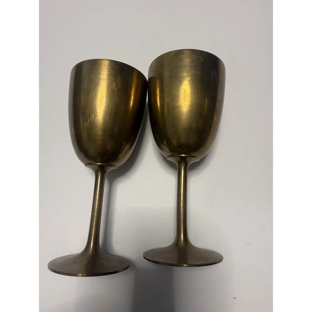 Vintage Solid Brass Wine Goblets Set Of 2  At 6 3/4 Inch Tall